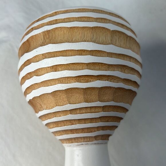 Pillar Candle Holder Handcrafted Wood White Brown 15 In Tall 3 1/2 In Round - Picture 7 of 7